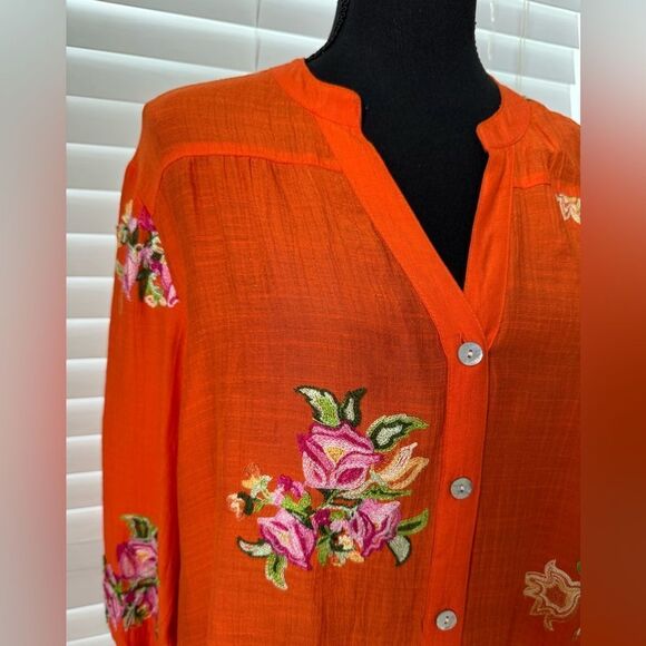 Anthropologie Fig & Flower Boho Peasant Blouse L Floral Embroidered Lightweight - Picture 7 of 12